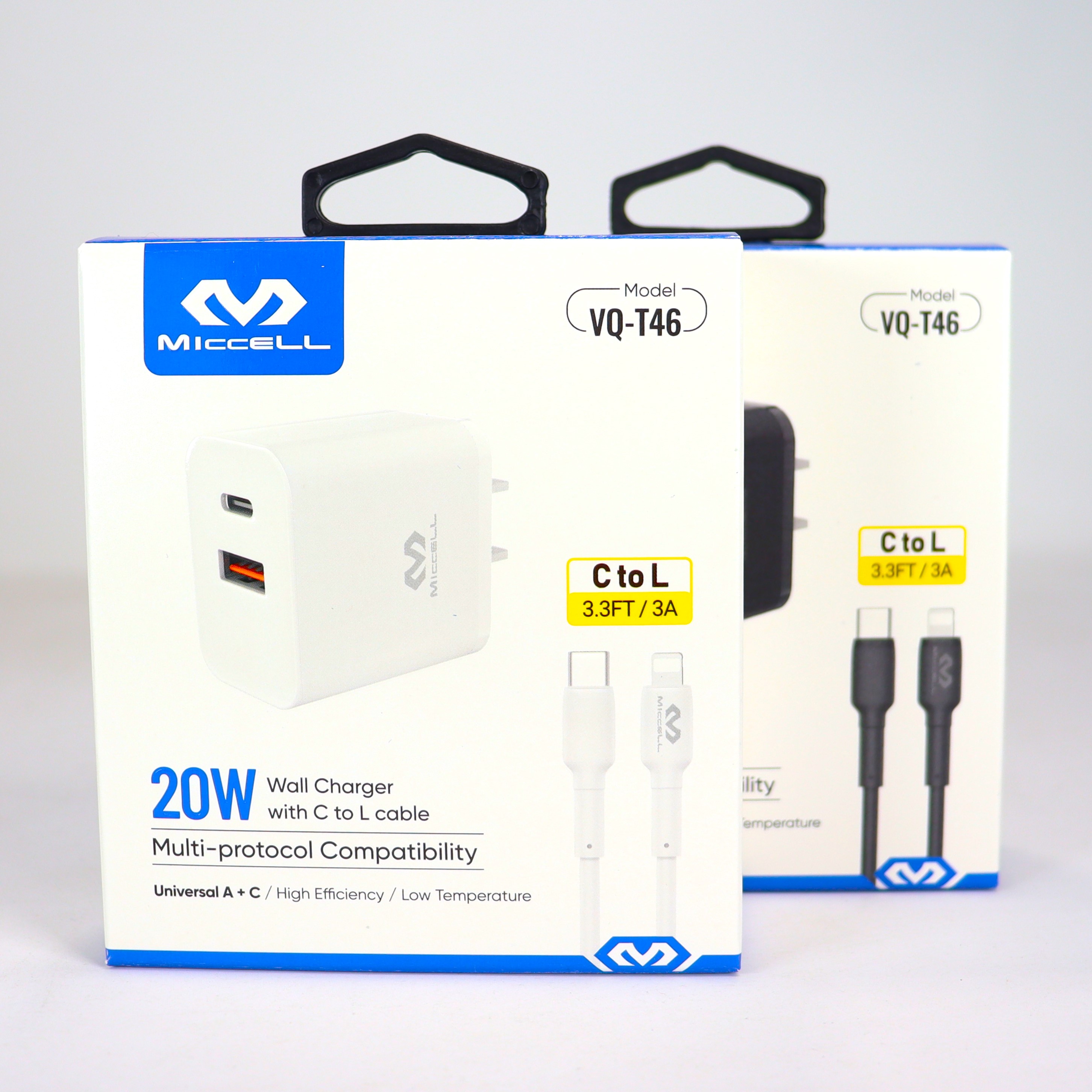 S2281 Miccell 20W Wall Charger (VQ-T46) with C to L Cable Box Pack_SUB-Black or white